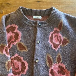 NATURAL LIFE Pink Floral Brown Crewneck Cardigan